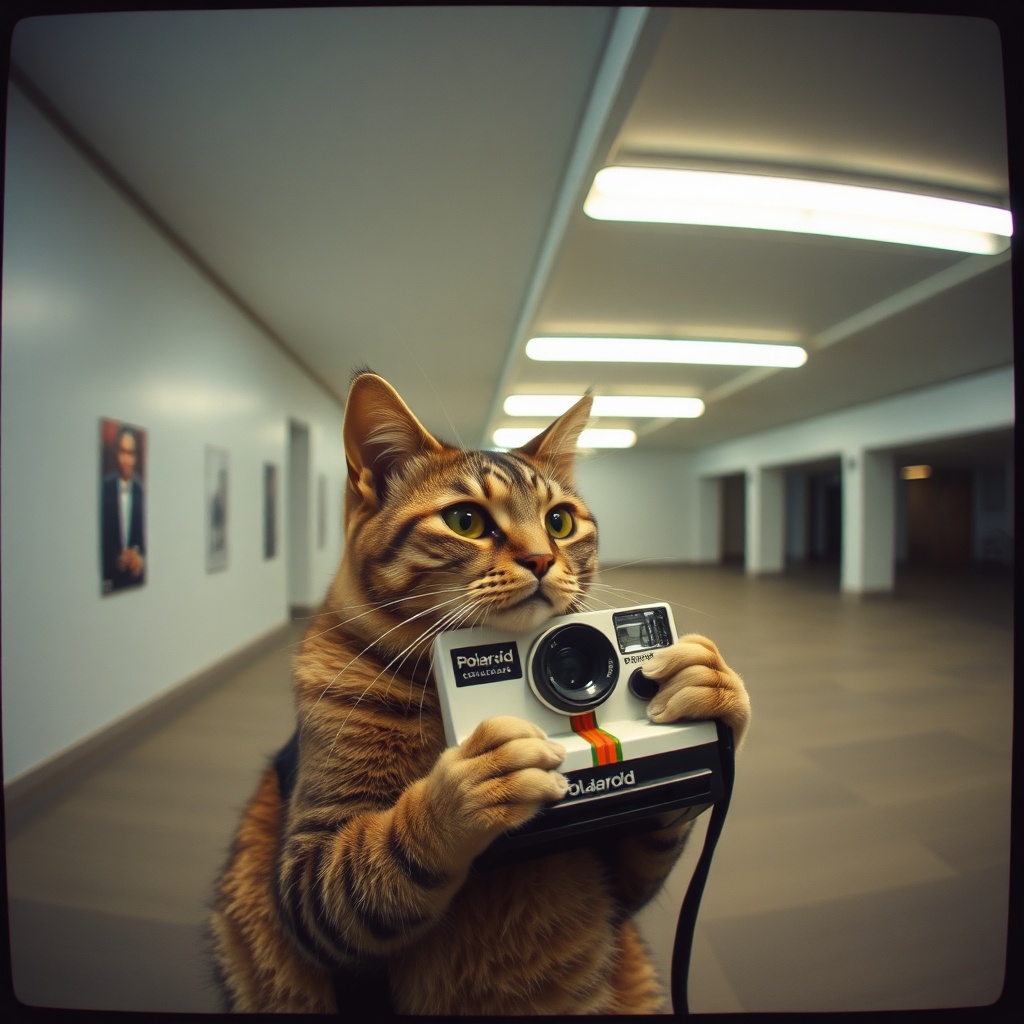 Cat Reading A Polaroid-camera