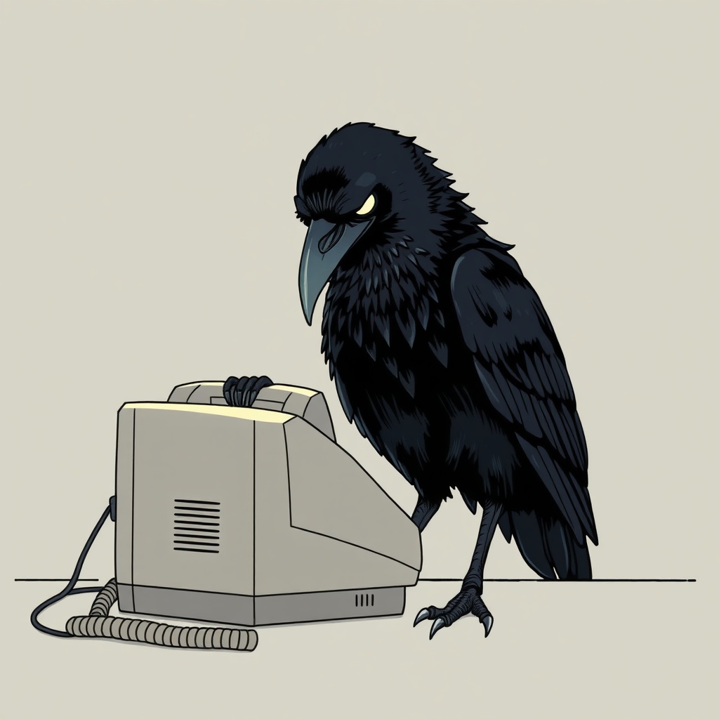 Raven Reading A Fax-machine