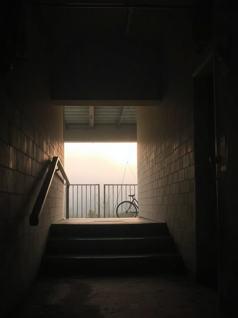 Parking-garage-stairwell At Dawn-with-fog