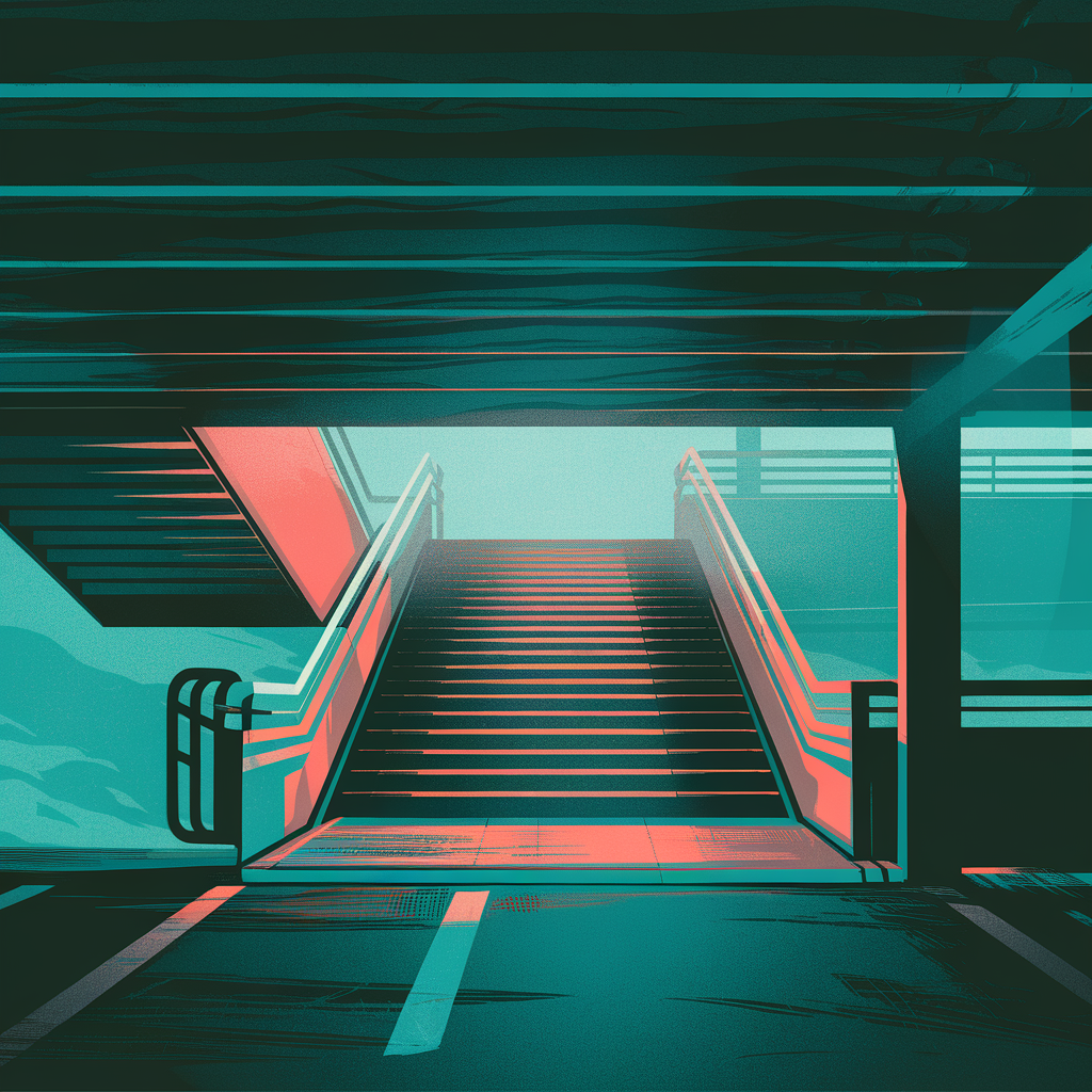 Parking-garage-stairwell At Dawn-with-fog