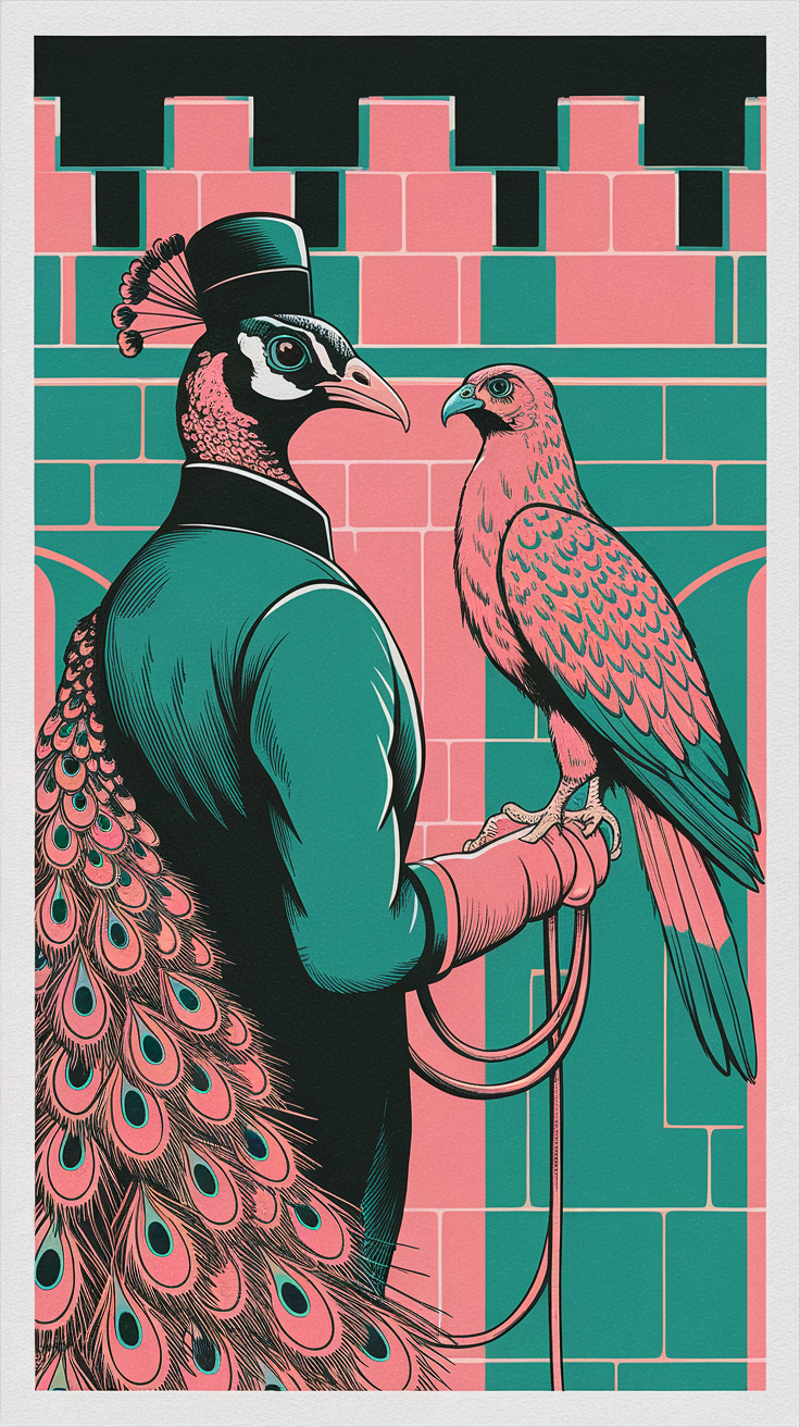 Peacock Working As A Falconer