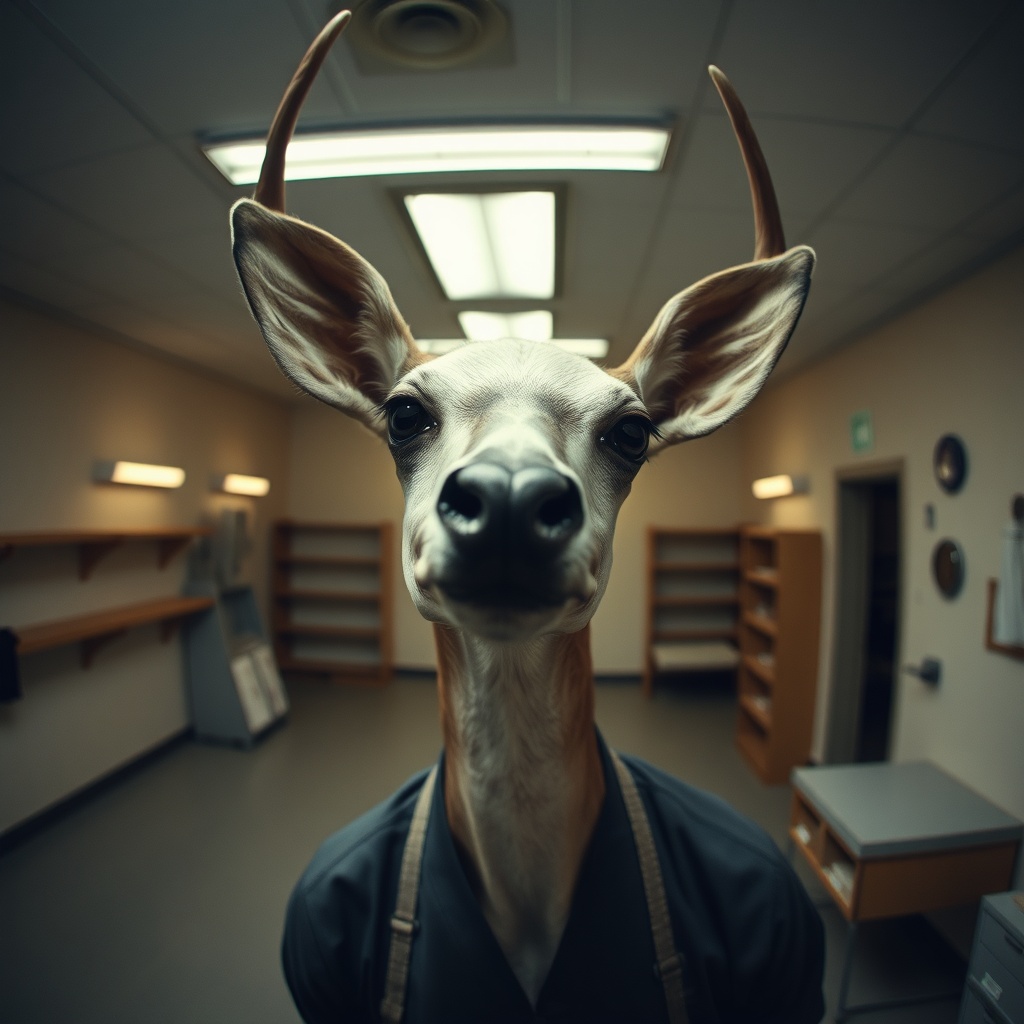 Taxidermist On Their First Day, Posing For A Portrait